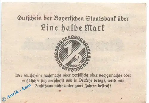 Notgeld Nürnberg , Staatsbank , 50 Pfennig Schein in kfr. Tieste 5190.010.05 , von 1918 , Bayern Verkehrsausgabe
