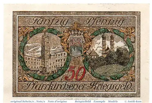 Pfarrkirchen , Notgeld 50 Pfennig Schein in kfr. Tieste 5518.10.20 , Bayern o.D. Verkehrsausgabe