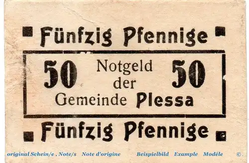 Notgeld Gemeinde Plessa 5670.10.40 , 50 Pfennig Schein in f-kfr. o.D. Provinz Sachsen Verkehrsausgabe