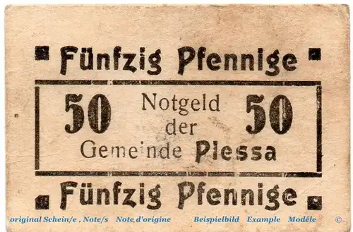 Notgeld Gemeinde Plessa 5670.10.40 , 50 Pfennig Schein in gbr. o.D. Provinz Sachsen Verkehrsausgabe