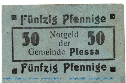 Notgeld Gemeinde Plessa 5670.10.35 , 50 Pfennig Schein in f-kfr. o.D. Provinz Sachsen Verkehrsausgabe