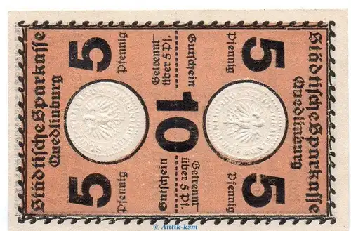 Notgeld Stadt Quedlinburg 5835.30.01 , 10 Pfennig Schein in kfr. o.D. Sachsen Anhalt Verkehrsausgabe