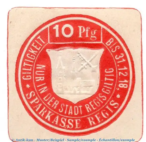 Notgeld Stadt Regis 5965.05.15 , 10 Pfennig Schein in kfr. o.D. Sachsen Verkehrsausgabe