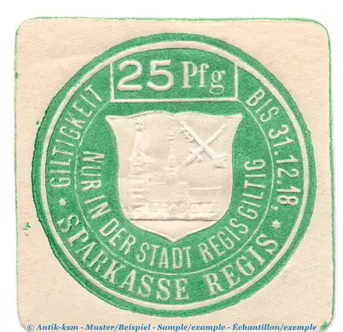Notgeld Stadt Regis 5965.05.16 , 25 Pfennig Schein in kfr. o.D. Sachsen Verkehrsausgabe