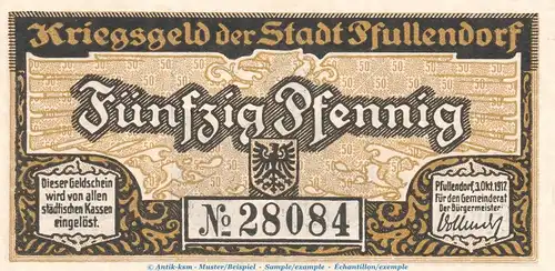 Notgeld Stadt Pfullendorf , 50 Pfennig Schein in kfr. Tieste 5600.05.01 von 1917 , Baden Verkehrsausgabe