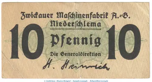 Notgeld Niederschlema , 10 Pfennig Schein in gbr. Tieste 5080.05.02 o.D. Sachsen Verkehrsausgabe