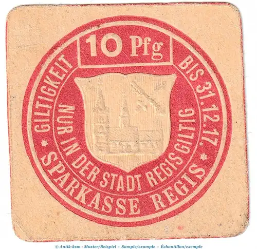 Notgeld Stadt Regis , 10 Pfennig -bis 1917- in kfr. Tieste 5965.05.01 o.D. Sachsen Verkehrsausgabe