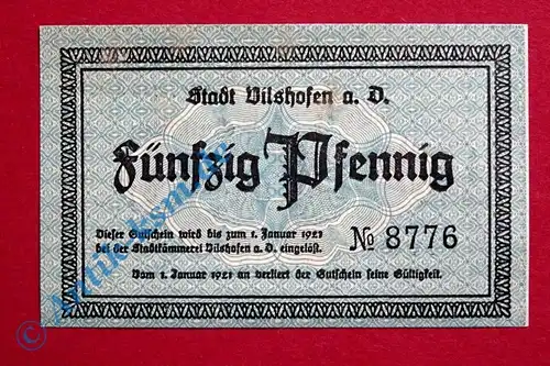 Notgeld Vilshofen , Schein über 50 Pfennig , Tieste 7610.35 , von 1920 , Bayern Verkehrsausgabe