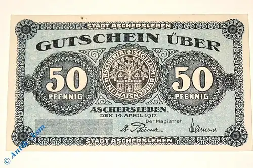 Notgeld Aschersleben , 50 Pfennig Musterschein Ohne Kennummer , Tieste 0225.10.11.M , von 1917 , Sachsen Verkehrsausgabe