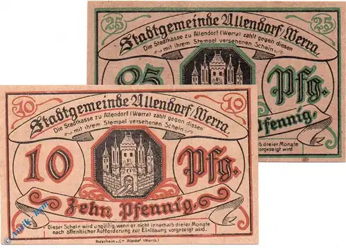 Notgeld Allendorf , Set mit 2 Scheinen in kfr. Tieste 0035.05.40 und 41 , Hessen Verkehrsausgabe