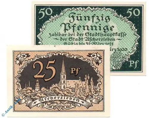 Notgeld Aschersleben , Set mit 2 Scheinen , Tieste 0225.10.40 und 41 , von 1920 , Sachsen Verkehrsausgabe