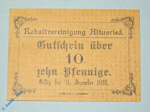 Notgeld Altusried , 10 Pfennig Schein , Tieste 0090.10.05 , Bayern Verkehrsausgabe