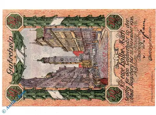 Notgeld Augsburg , eine halbe Mark Schein , Wz dunkle Kreuze , Tieste 0260.130.40 , von 1918 , Bayern Verkehrsausgabe