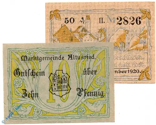 Notgeld Altusried , Set mit 2 Scheinen , Serie 2 , Tieste 0090.05.40 und 41 , Bayern Verkehrsausgabe