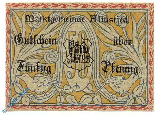 Notgeld Altusried , 50 Pfennig Schein , Blatt nach li , Tieste 0090.05.25 , Bayern Verkehrsausgabe