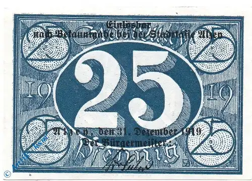 Notgeld Alzey , 25 Pfennig Schein , Tieste 0100.05.02 , von 1919 , Hessen Verkehrsausgabe