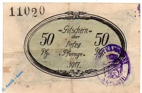 Notgeld Ansbach , 50 Pfennig Schein gbr mit Stempel , Tieste 0160.15.01 , von 1917 , Bayern Verkehrsausgabe