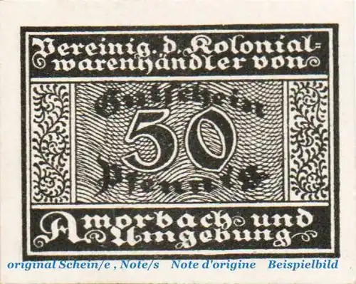 Notgeld Kolonialwarenhändler Amorbach 0115.05.03 , 50 Pfennig in kfr. o.D. , Bayern Verkehrsausgabe