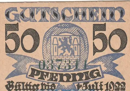 Notgeld Kreissparkasse Wittingen 8025.05.02 , 50 Pfennig Schein in kfr. o.D. Niedersachsen Verkehrsausgabe