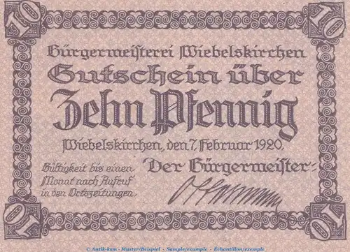 Notgeld Stadt Wiebelskirchen 7890.05.01 , 10 Pfennig -Schachtanlage- in kfr. von 1920 , Rheinland Verkehrsausgabe