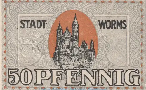 Notgeld Stadt Worms 8105.10.01 , 50 Pfennig -Tropfen- in kfr. von 1919 , Hessen Verkehrsausgabe