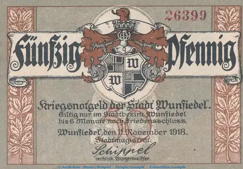 Notgeld Stadt Wunsiedel , 50 Pfennig -Ruine- in kfr. Tieste 8140.05.08 von 1918 , Bayern Verkehrsausgabe