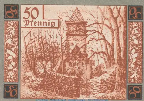 Notgeld Stadt Wunsiedel , 50 Pfennig -Ruine- in kfr. Tieste 8140.05.08 von 1918 , Bayern Verkehrsausgabe