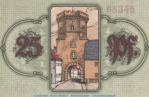 Notgeld Stadt Wunsiedel , 25 Pfennig -Tor- in kfr. Tieste 8140.05.11 von 1918 , Bayern Verkehrsausgabe