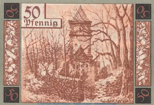 Notgeld Stadt Wunsiedel , 50 Pfennig -Ruine- in kfr. Tieste 8140.05.13 von 1918 , Bayern Verkehrsausgabe