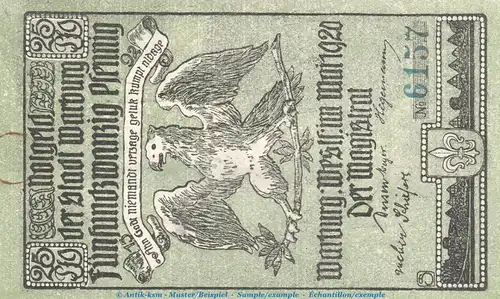 Notgeld Stadt Warburg , 25 Pfennig Schein in kfr. Tieste 7715.05.10 von 1920 , Westfalen Verkehrsausgabe