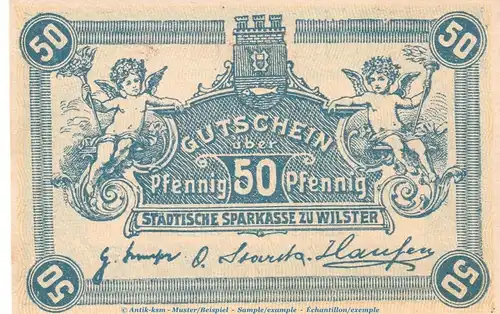 Notgeld Stadt Wilster , 50 Pfennig Schein in kfr. Tieste 7960.05.16 o.D. Schleswig Holstein Verkehrsausgabe