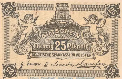 Notgeld Stadt Wilster , 25 Pfennig Schein in kfr. Tieste 7960.05.15 o.D. Schleswig Holstein Verkehrsausgabe
