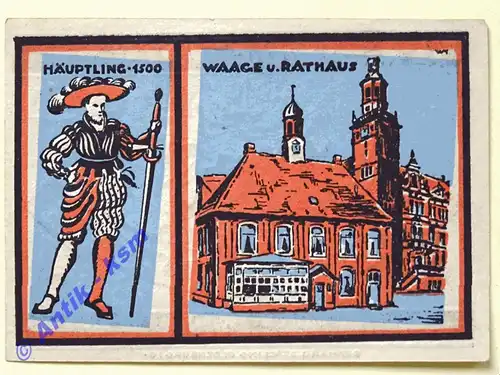 Notgeld Leer , Stahlhelm , Einzelschein über 75 Pfennig , Waage , Niedersachsen , Mehl Grabowski 781.1 , von 1921