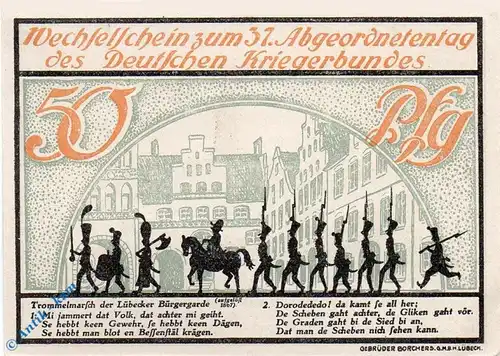 Notgeld Lübeck , 50 Pfennig Schein Nr 1 , Mehl Grabowski 825.1 , von 1921 , Schleswig Holstein Seriennotgeld