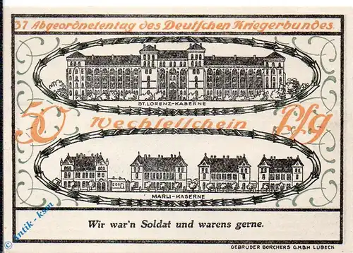 Notgeld Lübeck , 50 Pfennig Schein Nr 3 , Mehl Grabowski 825.1 , von 1921 , Schleswig Holstein Seriennotgeld