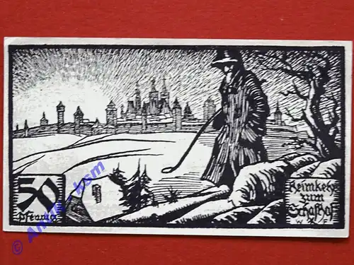 Notgeld Rothenburg o.T. , Einzelschein über 50 Pfennig Heimkehr Wasserliniert , Mehl Grabowski 1141.2 B , Seriennotgeld Bayern