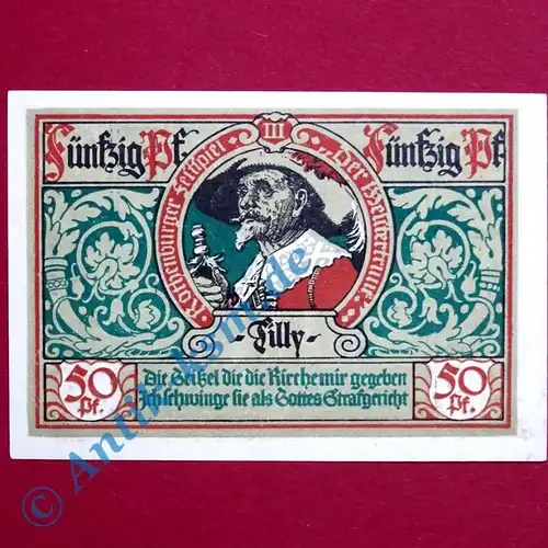 Notgeld Rothenburg , Einzelschein über 50 Pfennig rot Tilly , Mehl Grabowski 1142.3 , von 1921 , Bayern Seriennotgeld