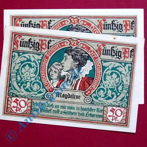 Notgeld Rothenburg , Einzelschein über 50 Pfennig rot Magdalena , Mehl Grabowski 1142.3 , von 1921 , Bayern Seriennotgeld