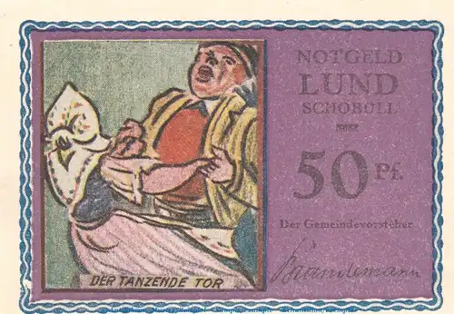 Notgeld Gemeinde Lund-Schobüll 844.1.b , 50 Pfennig -altrosa- in kfr. o.D. Schleswig Holstein Seriennotgeld