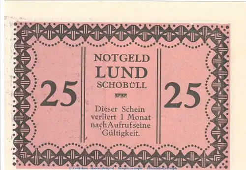 Notgeld Gemeinde Lund-Schobüll 844.1.b , 25 Pfennig -altrosa- in kfr. o.D. Schleswig Holstein Seriennotgeld