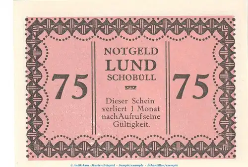 Notgeld Gemeinde Lund-Schobüll 844.1.b , 75 Pfennig -altrosa- in kfr. o.D. Schleswig Holstein Seriennotgeld