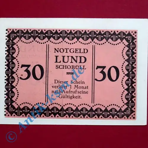 Notgeld Lund - Schobüll , 30 Pfennig altrosa , Mehl Grabowski 844.1 B , Schleswig Holstein Seriennotgeld