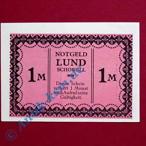 Notgeld Lund - Schobüll , 1 Mark rosa , Mehl Grabowski 844.2 B , Schleswig Holstein Seriennotgeld