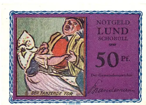 Notgeld Lund - Schobüll 844.2.b , 50 Pfennig Schein -violettrosa- in kfr. o.D. Schleswig Holstein Seriennotgeld