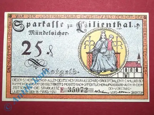 Notgeld Lilienthal , 25 Pfennig Schein , Mehl Grabowski 802.8 , von 1921 , Niedersachsen Seriennotgeld