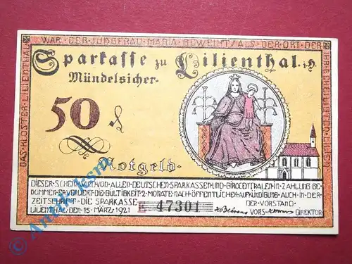 Notgeld Lilienthal , 50 Pfennig Schein , Mehl Grabowski 802.??? , von 1921 , Niedersachsen Seriennotgeld
