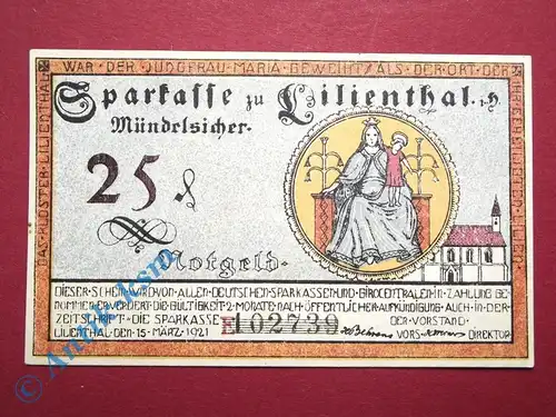 Notgeld Lilienthal , 25 Pfennig Schein , Mehl Grabowski 802. , von 1921 , Niedersachsen Seriennotgeld