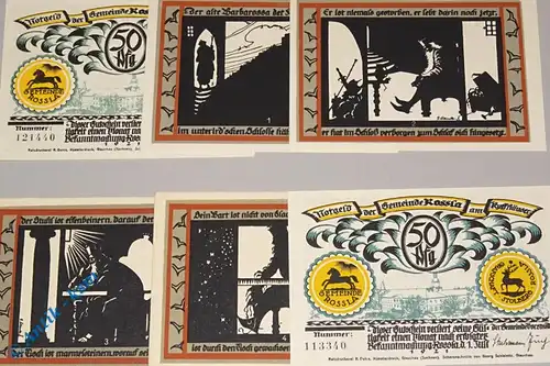 Notgeld Gemeinde Rossla 1136.1 , Set mit 6 x 50 Pfennig in kfr. von 1921 , Sachsen Anhalt Seriennotgeld