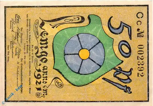 Notgeld Lemgo , 50 Pfennig Schein , verschl. Kreise , Mehl Grabowski 789.2 g , von 1921 , Westfalen Seriennotgeld