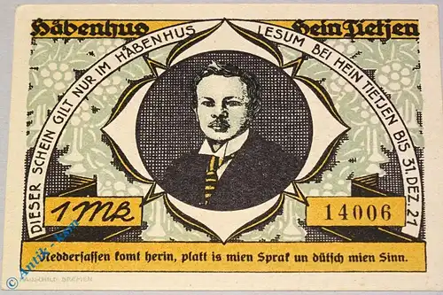 Lesum , Notgeld 1 Mark Schein in kfr. M-G 795.1.a , Bremen o.D. Seriennotgeld